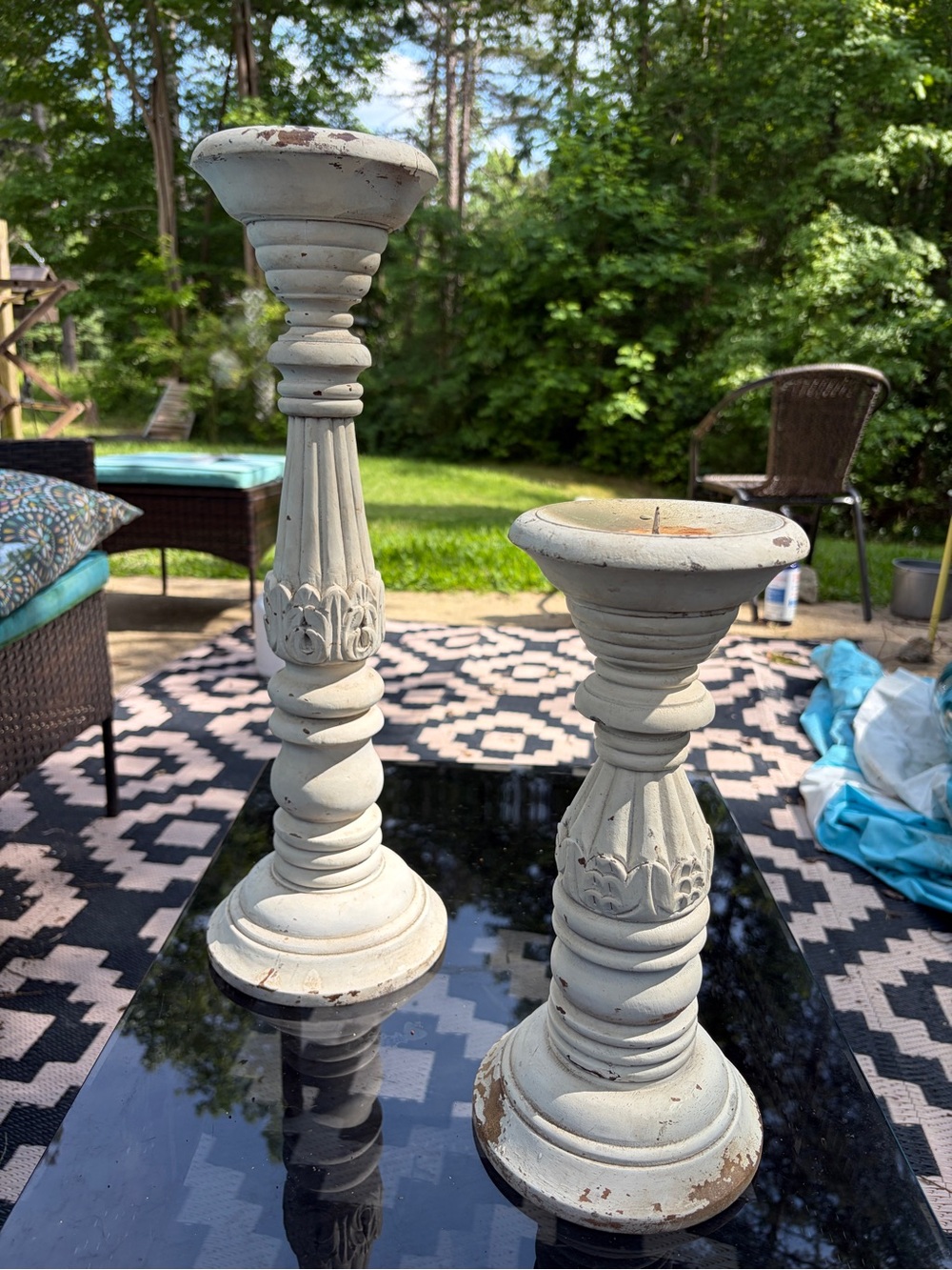 White Distressed Decorative Candlestick Pair - Home Accents